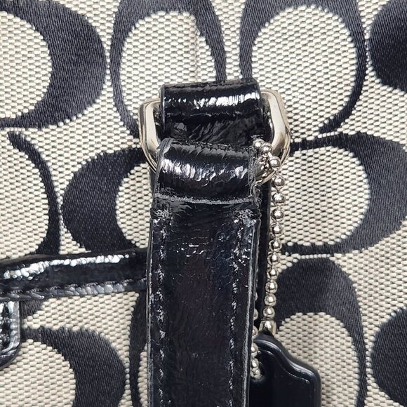 Coach Jacquard Pattern Shoulder Handbag Black/Gray Canvas - Picture 11 of 16